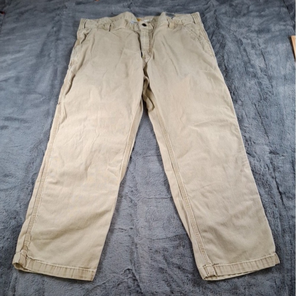 Mens Carhartt Canvas Pants Size 40x30 Fit‎ (38x30) Beigh 5 Pocket